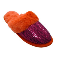 Envision Studio Women Orange Pink Sequin Slippers House Shoes Scuff