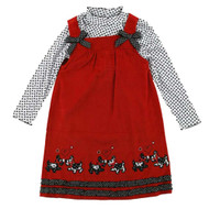 Nannette Girls Scottie Dog 2 PC Dress Set Corduroy Jumper & Long Sleeve Shirt