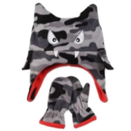 ABG Infant & Toddler Boy Gray Cammo Monster Trapper Hat & Mittens Set Fleece
