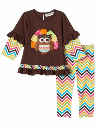 Rare Too Girls Turkey Owl Shirt & Leggings Set 2 Piece Thanksgiving Outfit