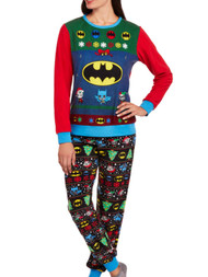 DC Comics Womens Fleece Batgirl Ugly Sweater Pajamas Batman Holiday Sleep Set