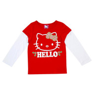 Hello Kitty Infant Toddler Girls Red White Gold Glitter T-Shirt Holiday Tee
