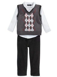Only Kids Infant Boys 3 Piece Dress Up Outfit Pants Shirt Gray Sweater Vest