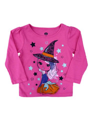 Happy Halloween Infant & Toddler Girls Pink Witch T-shirt Glittery Tee Shirt