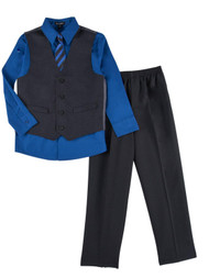 George Boys 4 Piece Black & Blue Holiday Dress Up Outfit Suit Tie & Vest