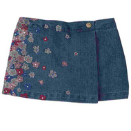 Toughskins Infant & Toddler Girls Blue Denim Skort With Embroidered Flowers
