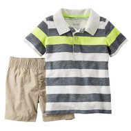 Carters Infant Boys 2-Piece Striped Polo T-Shirt & Khaki Short Set