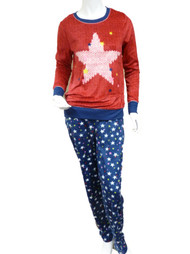 Celestial Dreams Womens Red & Blue Star Print Pajamas Fleece Pajama Set