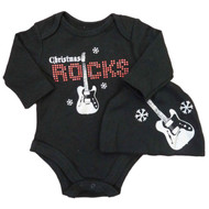 Baby Glam Infant Boys Black Christmas Rocks Creeper Guitar Bodysuit & Cap