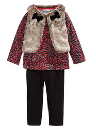 First Impressions Infant Girl 3 PC Leopard Shirt Faux Fur Vest Black Pants
