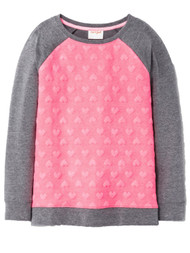 Cat & Jack Girls Pink Gray Heart Raglan Long Sleeve Pullover Sweatshirt