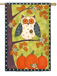Evergreen Owl In A Tree Autumn Large Fabric Decorative Garden Flag 29 By 43 Inch