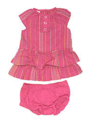 Infant Girls Pink Embroidered Striped Ruffled Dress Set Baby Outfit