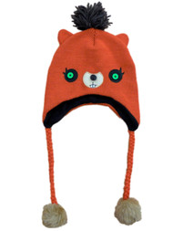 Womens Orange Knit Critter Character Peruvian Style Trapper Hat Fleece Lined