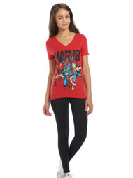 Marvel Comics Womens 2 PC Super Heroes Red V-Neck T-Shirt Black Leggings Set