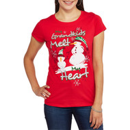 Holiday Time Womens Plus Red My Grandkids Melt Heart Snowman Holiday T-Shirt