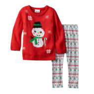 Little Lass Infant & Toddler Girls Red Snowman Sweater & Holiday Leggings