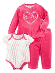 First Impressions Infant Girl 3 Piece Pink Velour Cutie Pants Shirt Sweater
