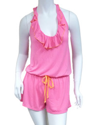 Bongo Junior Womens Pink & Orange Swim Suit Cover Up Ruffled Romper Jumpsuit