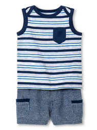Cherokee Infant Boys 2-Piece Blue Stripe Sleeveless Shirt & Short Set