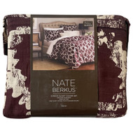 Nate Berkus 3 pc Duvet Cover & Shams Set Full Queen Bed, Brown Leaf Print
