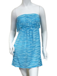 Bongo Junior Womens Blue Swim Suit Cover Up Neon Zebra Strapless Sun Dress