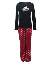 Womens Black & Red Polka Dot Pajamas Gifts & Presents Fleece Pajama Set