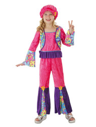 Totally Ghoul Girls Pink & Purple Velvet Hippie Girl Costume