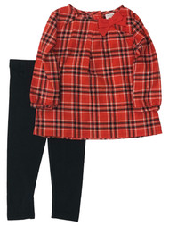 Carters Infant & Toddler Girls Red Plaid Shirt & Black Leggings Pants Outfit