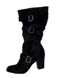 Womens Sexy Black Biker Chic Boots with Buckles