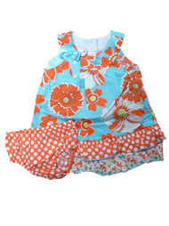 Ashley Ann Infant Girls Turquoise Blue Orange Flower Ruffled Dress Sun Dress