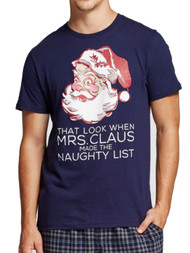 Mens Navy Blue Mrs. Claus Naughty List Christmas Holiday T-Shirt