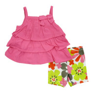 Carters Infant Girls Pink Ruffled Shirt & Flower Shorts 2 Piece Set