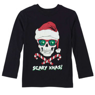 Childrens Place Boys Black Scary Xmas Long Sleeve Shirt Skull T-Shirt
