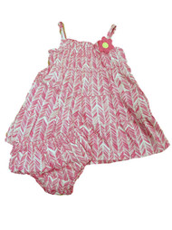 Sweet Infant Toddler Girls Pink White Chevron Smocked Tiered Dress Sundress