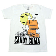 Peanuts Boys White Candy Coma Halloween T-Shirt with Snoopy & Charlie Brown