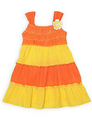 Youngland Infant Toddler Girls Orange Yellow Tiered Ruffled Dress Sun Dress
