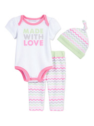 First Impression Infant Girl 3 PC Made With Love Bodysuit Leggings Hat