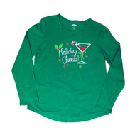 Holiday Time Womens Plus Green Holiday Cheers Christmas Long Sleeve T-Shirt