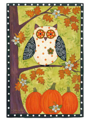 Evergreen Owl & Pumpkins Autumn Fabric Garden Flag 18 by 12 Inch