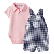 Carters Infant Boys 2-Piece Pink Bodysuit Navy Checkered Shortall Shorts Set
