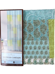Home Classics Patchwork Fabric Shower Curtain Green Blue Brown Bath