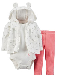 Carters Infant Girls 3 PC Micro Fleece Set Creeper Pants & Heart Hoodie Jacket