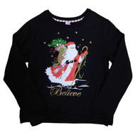 Holiday Time Womens Santa Claus Believe Christmas Pullover Sweatshirt Top