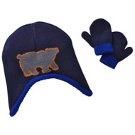 Toby Infant Boys Reversible Blue Cammo Polar Bear Trapper Hat & Mittens Set