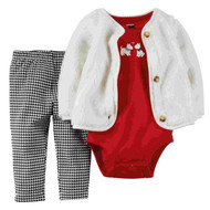 Carters Infant Girls 3 Piece Scotty Dog Set Plush Jacket Shirt Leggings Set