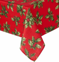 St Nicholas Square Woven Red Holly Print Tablecloth Fabric Table Cloth 60x102 Ob