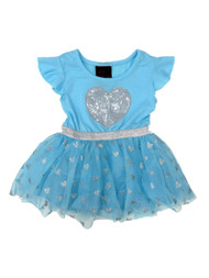Girls Rule! Infant Toddler Girls Blue Silver Sequin Heart Tulle Tutu Dress