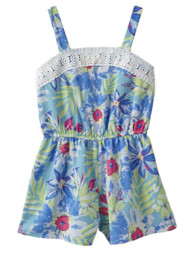 Lilt Big Girls Tropical Blue Floral Print Romper