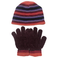 Faded Glory Girls Pink & Purple Stripes Sequin Hat & Gloves Beanie Set